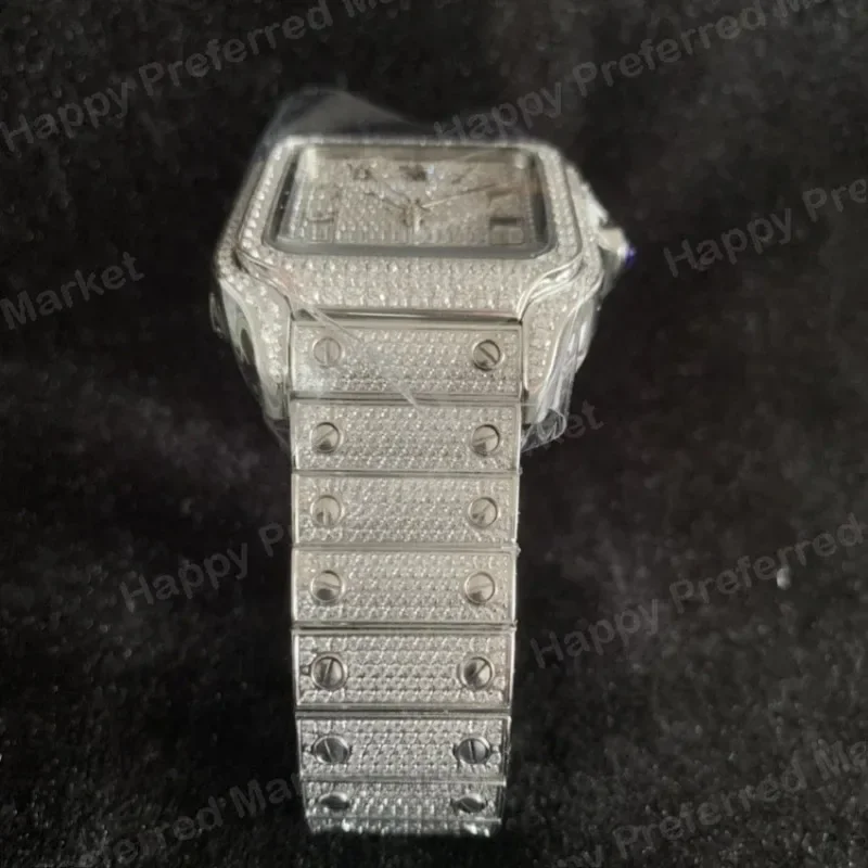 Luxury Stainless Steel Iced Out Zircon Diamond Watches Custom Diamond Past Tester 925 Silver Iced VVS Moissanite Watch For Men