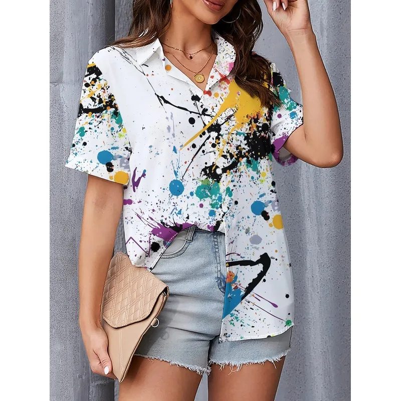 A White Shirt with Colorful Graffiti Prints, a Unique And Eye-Catching Casual Top