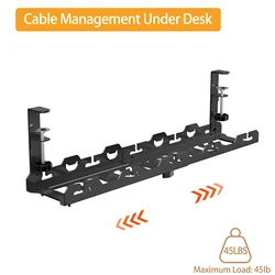 No Drilling Extendable Under Desk Cable Management Metal Cable Tray Under Desk With Clamp Retractable Power Strip Cord Holder