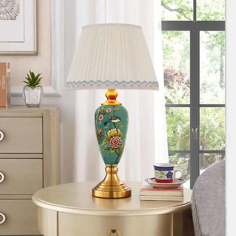 Retro Nordic Floral Ceramic Floor Lamp with Tray & LED Light 3