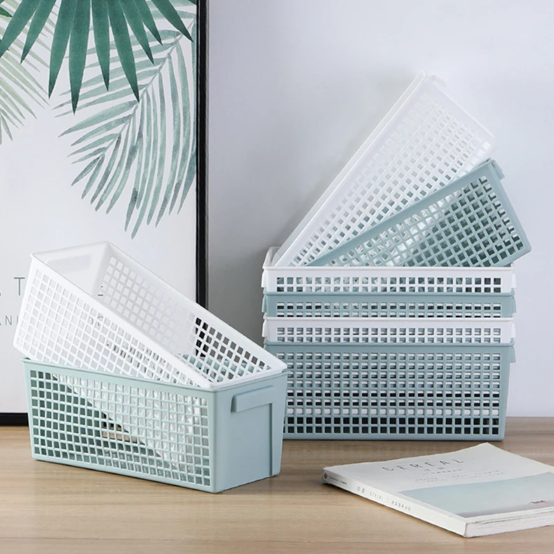 Cesta de almacenamiento de escritorio, cesta de almacenamiento Rectangular hueca para aperitivos, caja de artículos diversos, cesta de almacenamiento de plástico, 1 ud.