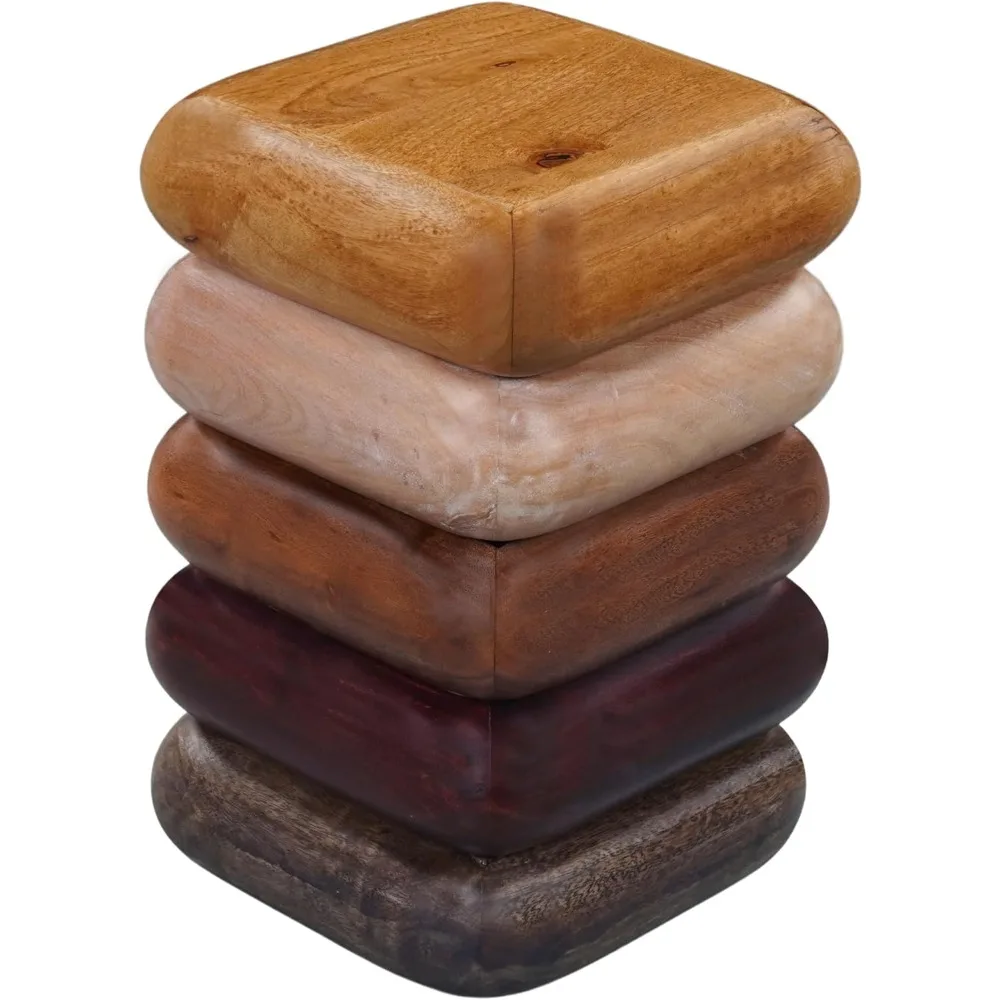

Zyra 12 Inch Side End Table, Sculptural Stacked Design, Mango and Acacia Wood Artisanship