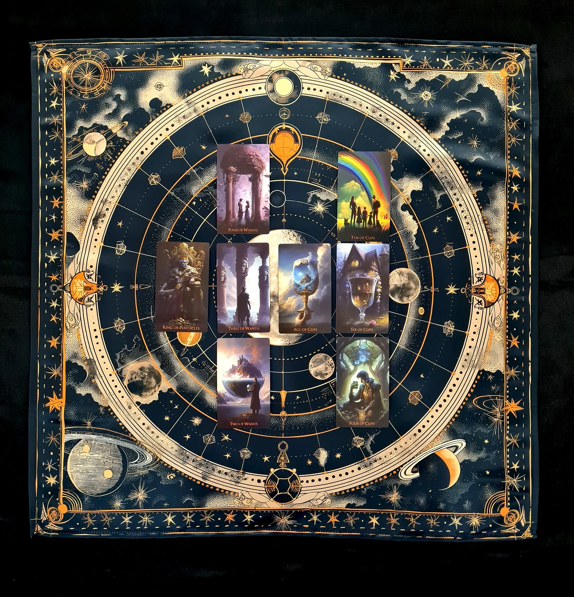 Tarot Altar Cloth with Planetary Alignment, Runes Divination Mat, Astrology Tablecloth, Witchy Spiritual Decor, Flat Print