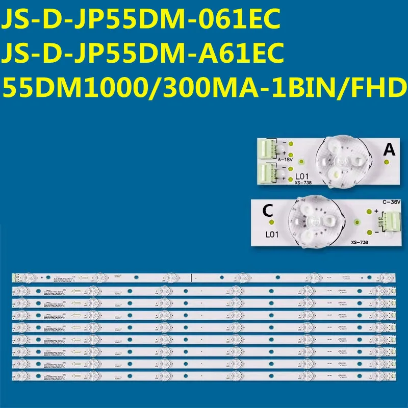 

LED Backlight Strips for BBK 55 TV 55LEX-8158/UTS2C E55DU1000 JS-D-JP55DM-061EC JS-D-JP55DM-A61EC 55DM1000/300MA-1BIN/FHD ABIN