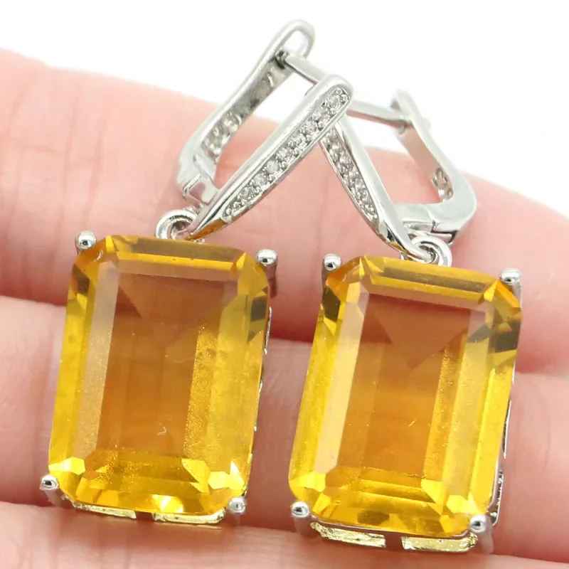 

36x13mm Anniversary 10g Rectangle Golden Citrine White CZ Females Daily Wear Silver Dangle Earrings