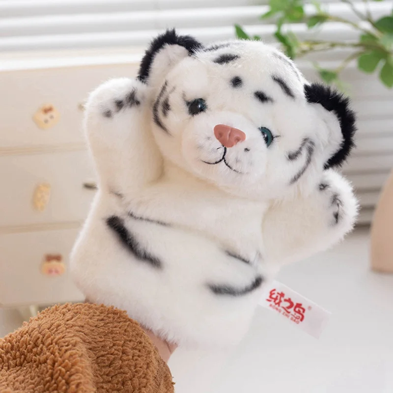 Soft Tiger Hand Puppets White Yellow Plush Toys Birthday Gift Stuffed Animals Game for Girls Baby Children Bedtime Story Props