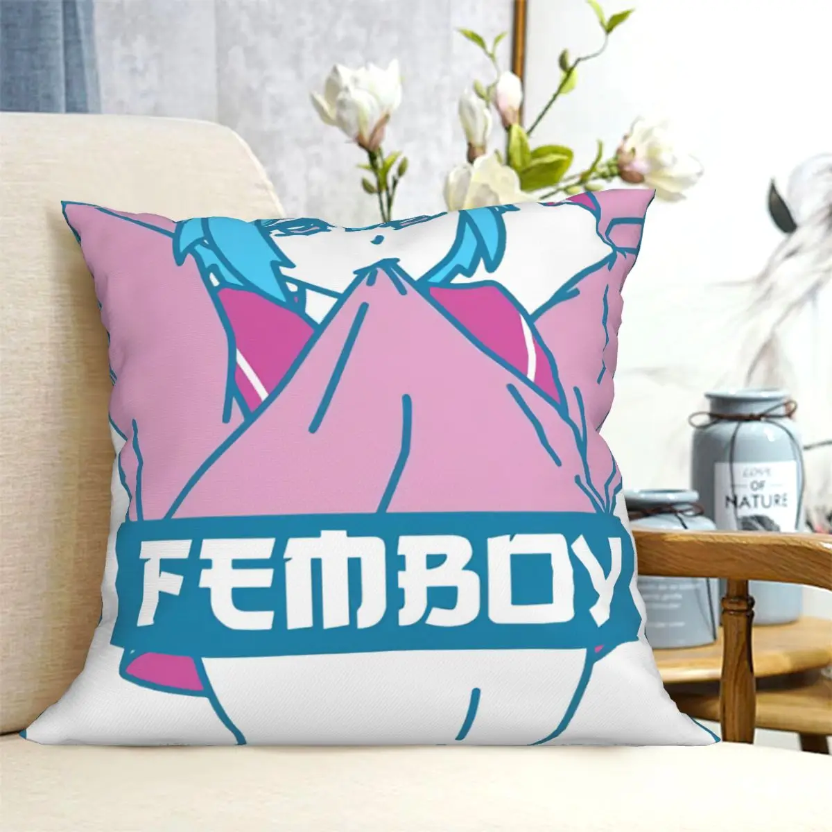 Femboy Pastel Gay Yaoi Printed Pattern Cushion Cover Home Living Room Sofa Decoration Square Pillow Pillow Cover