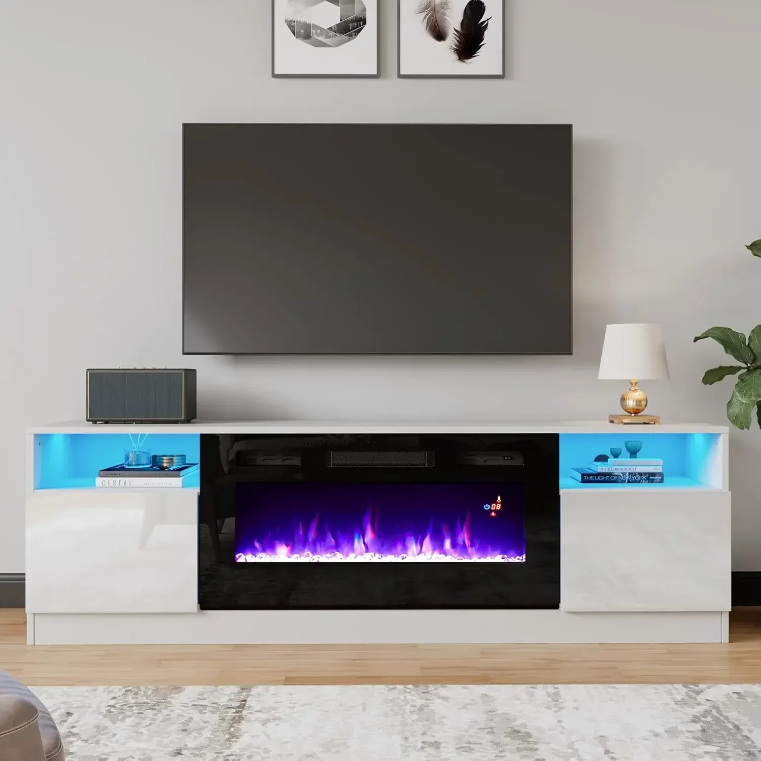 TV Stand with Fireplace, LED Light Entertainment Center with 36