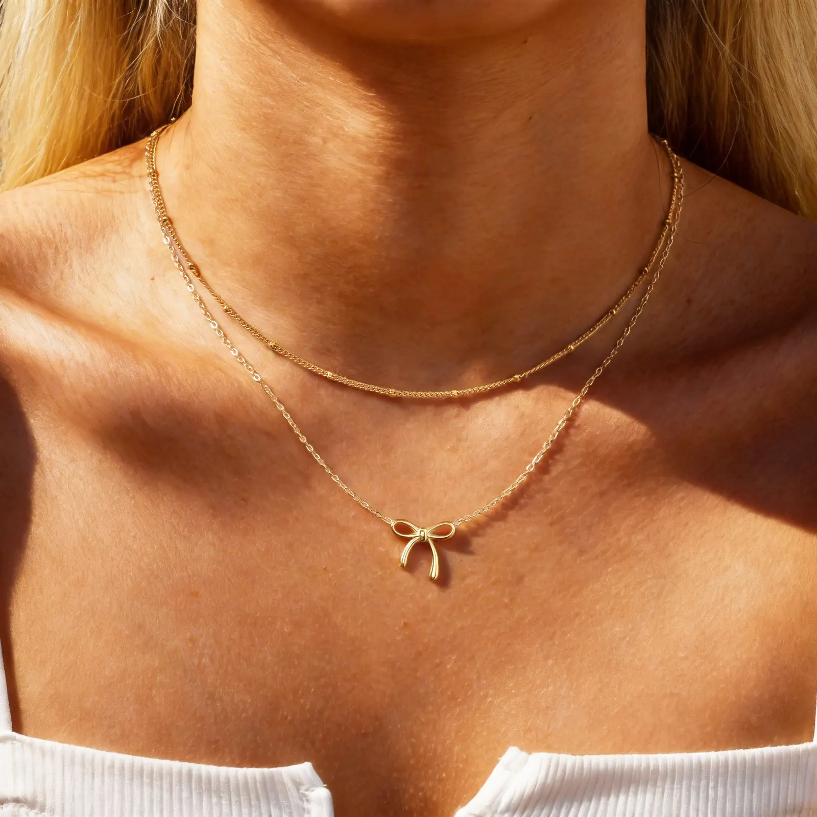 Vnox 2-teiliges Edelstahl-Halsketten-Set mit goldfarbenem Schmetterlingsanhänger, verstellbare Länge der Kette, Abstandsperlen, eleganter Alltagsschmuck – Detail 7