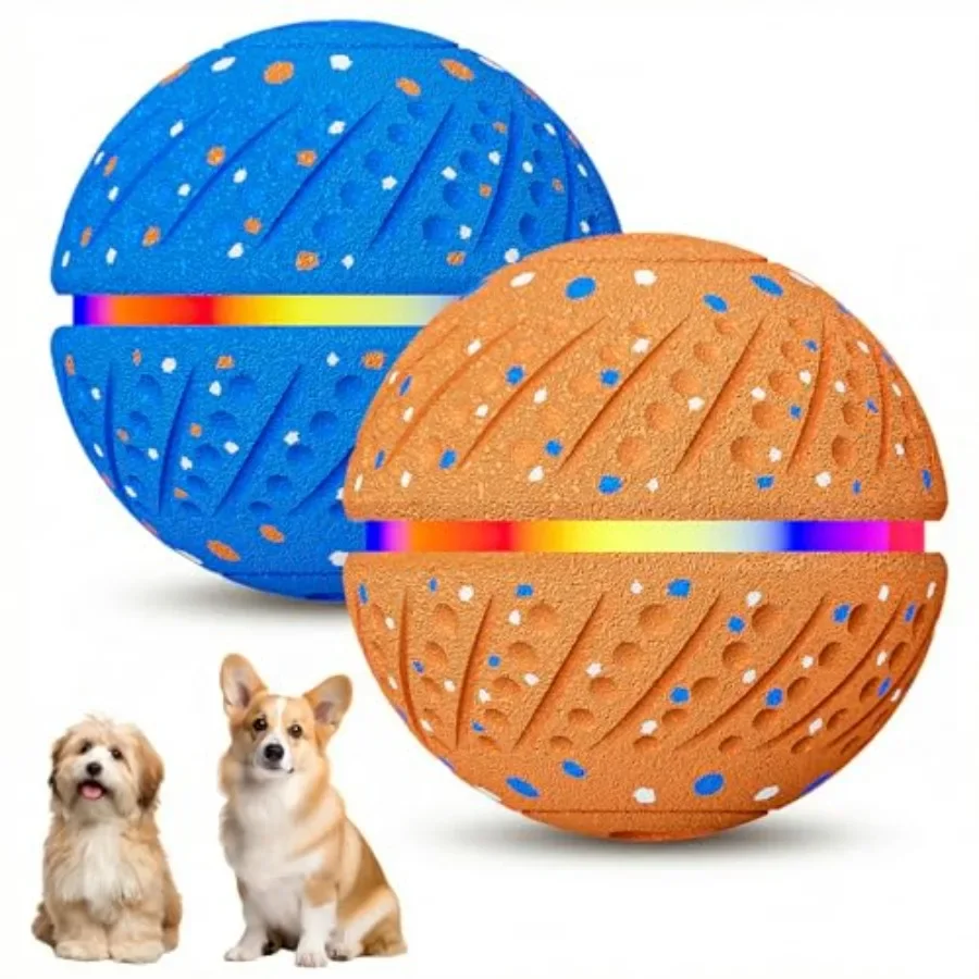 

2 PCS interactive dog toy ball—intelligent automatic moving bouncing ball with RGB light, TPU material, IP54 waterproof, 3 Play