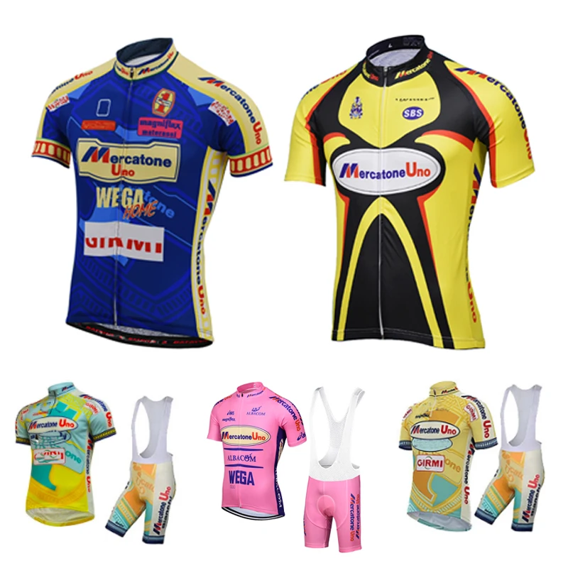 

Retro Man Summer Short Sleeve Cycling Jersey Sets Blue Pink Yellow Shirt MTB Bike Clothing Racing Bicycle Wear BIB Pants Gel Pad