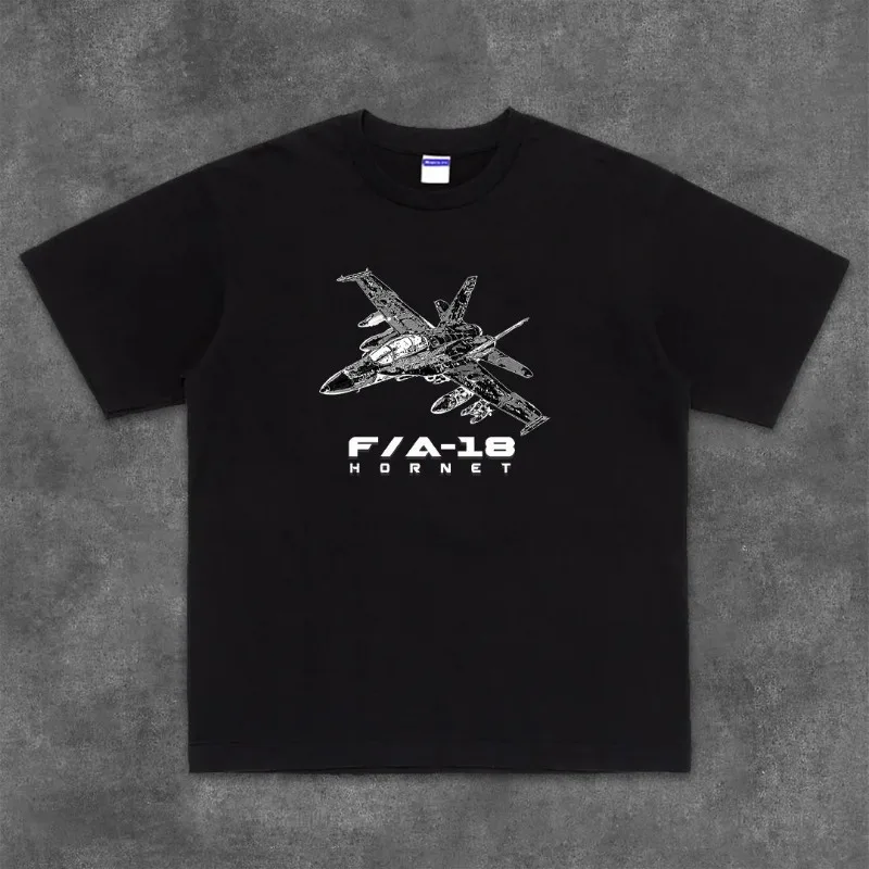 

Trend Choice HOOK ON YOU Short Sleeve T-Shirt F A-18 Bumblebee Fighter Printed Cotton Loose Crew Neck Top Graphic T Shirts