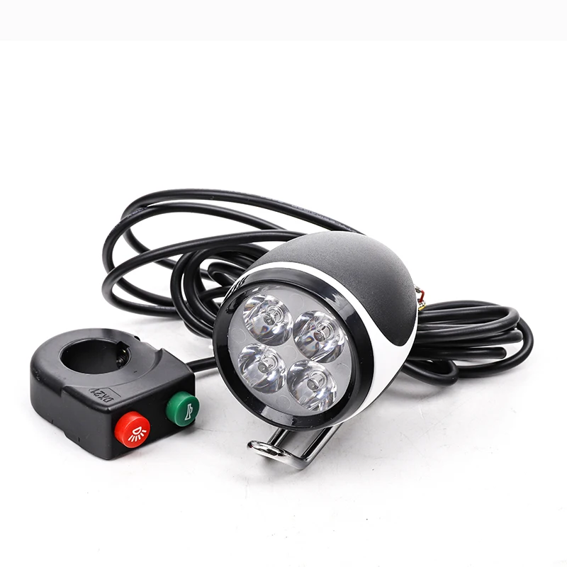 Electric Bike Scooter Accessories 12V 24V 36V 48V 60V 72V Parts Warning Headlamp with Horn Switch  Flashlight Bicycle Light