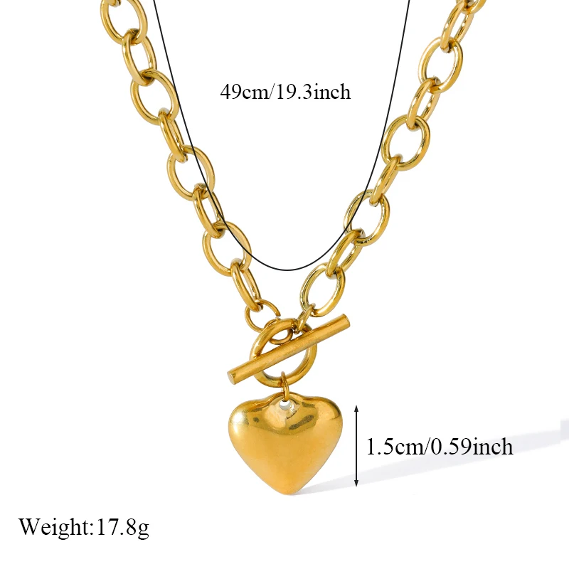 EILIECK 316L Stainless Steel Gold Color Heart Love Necklace Bracelets Set For Women New Trendy OT Buckle Waterproof Jewelry Set