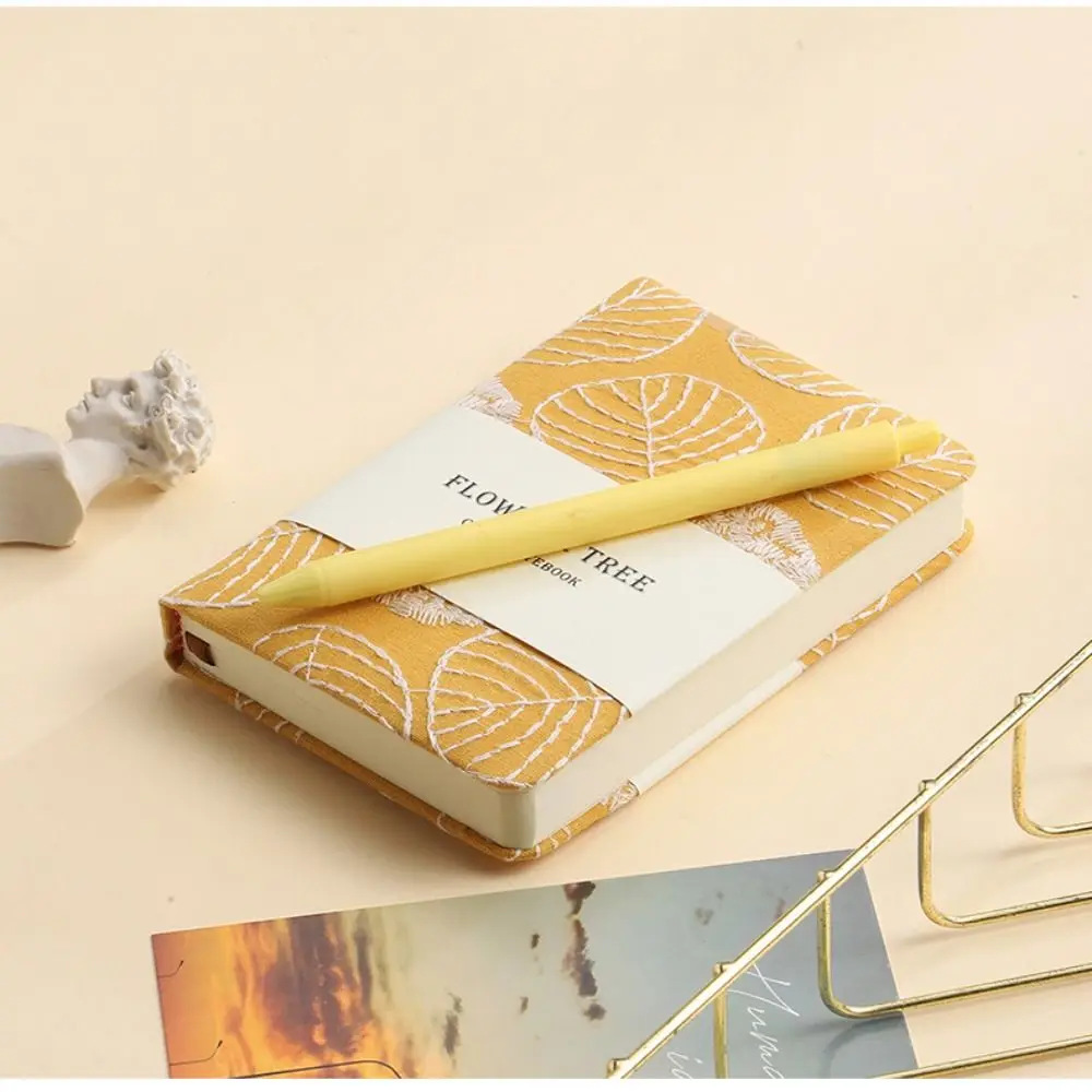 Stylish Leaf Hand Ledger Compact Morandi Embroidered Notebook Multi-Purpose Cotton Cloth Binding Pocket Book