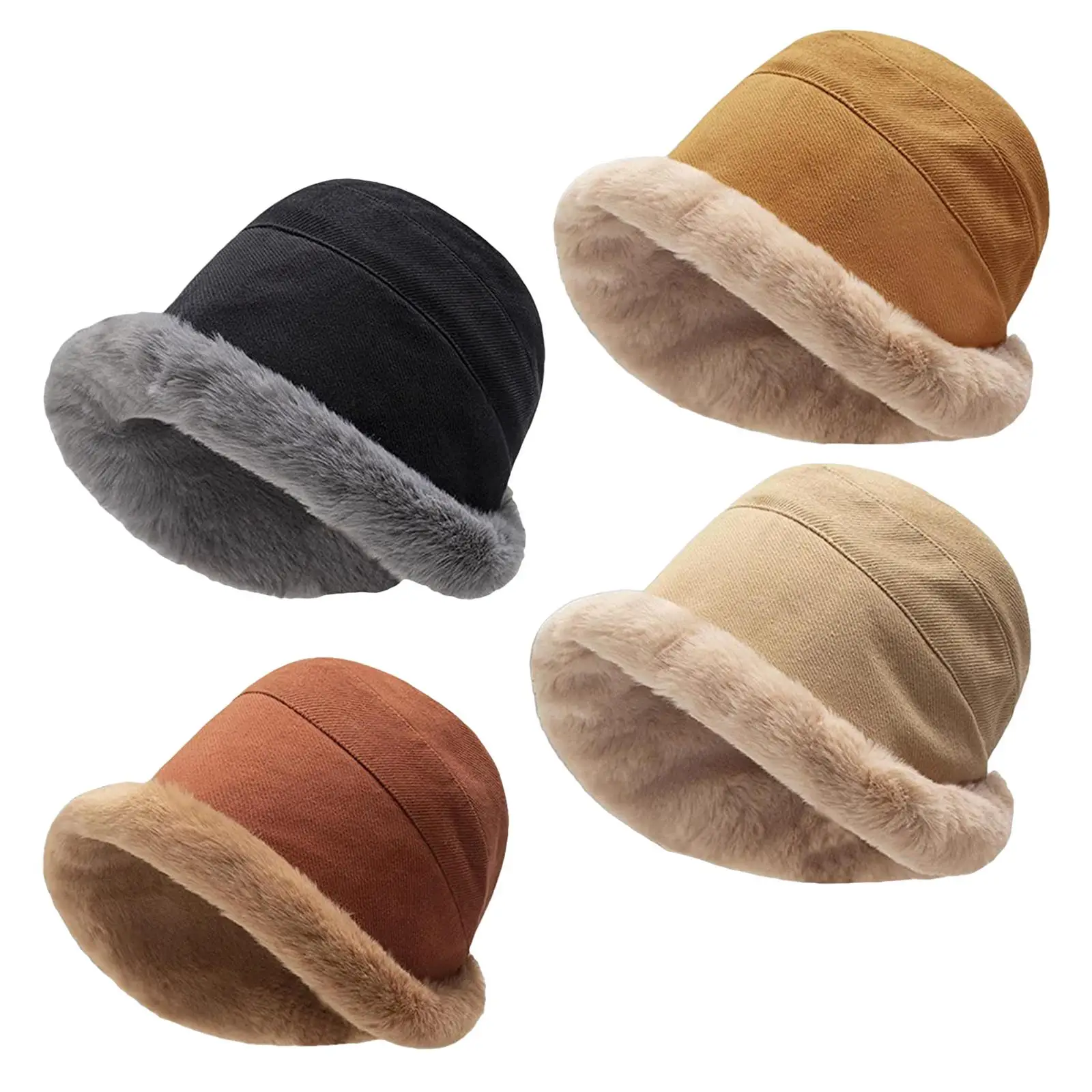 

Autumn Winter Bucket Hat Trendy Windproof Solid Color Warm Thicken