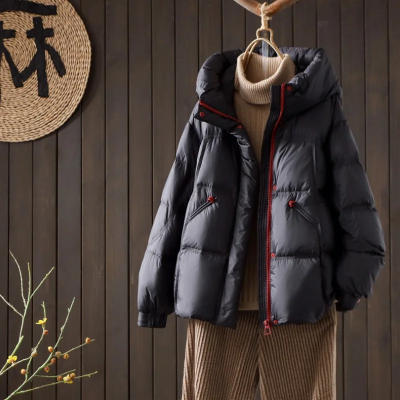 سترة شتوية سميكة قصيرة بتصميم منتفخ للنساء من القطن، معطف كاجوال عصري بغطاء للرأس وخفيف الوزن وفاخر بملمس سحابي #3