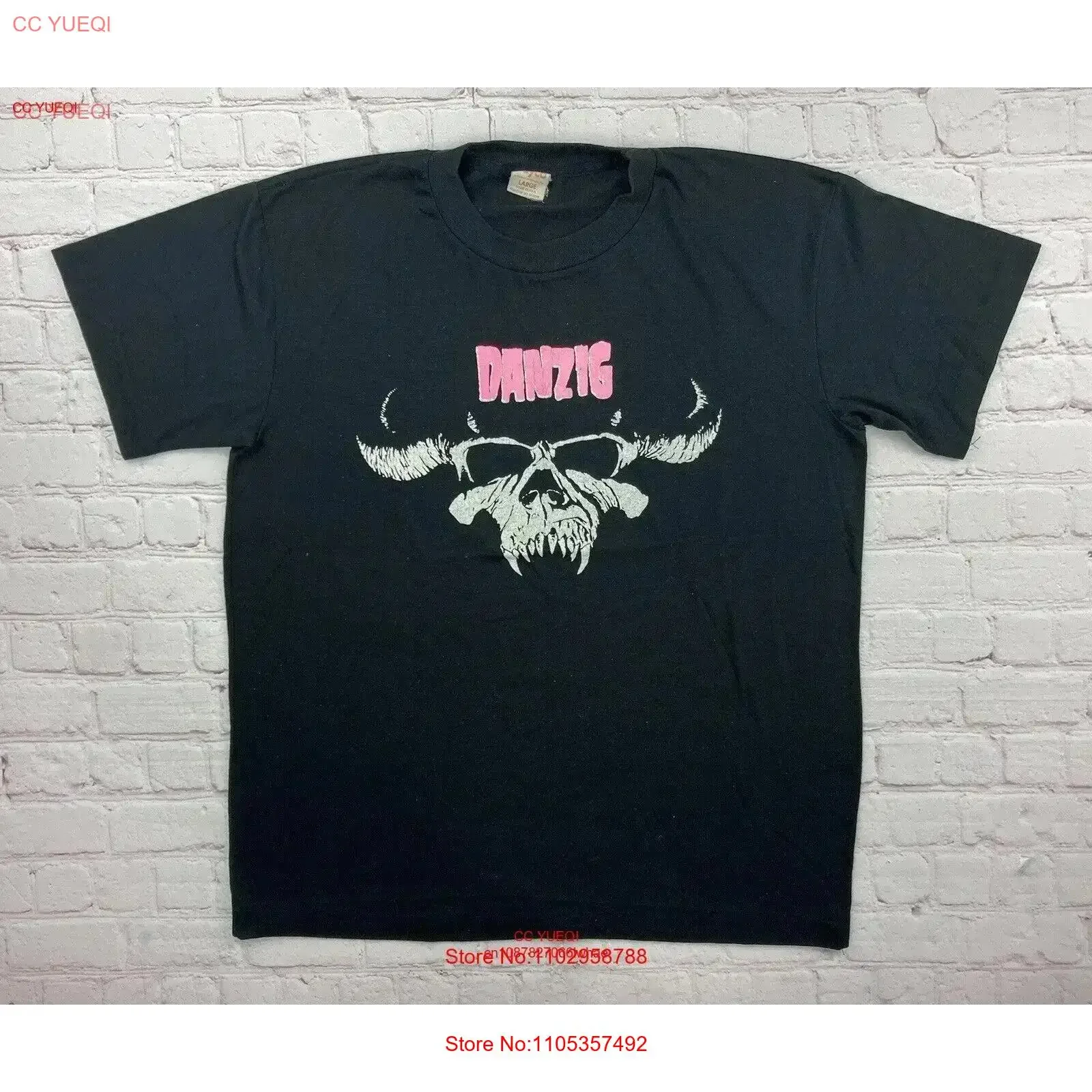Danzig Pink Vintage Rock Heavy Metal T-Shirt Herren Größe L 1988 Made in USA Schwarzes Vintage Washed Top für den Alltag Stylisch