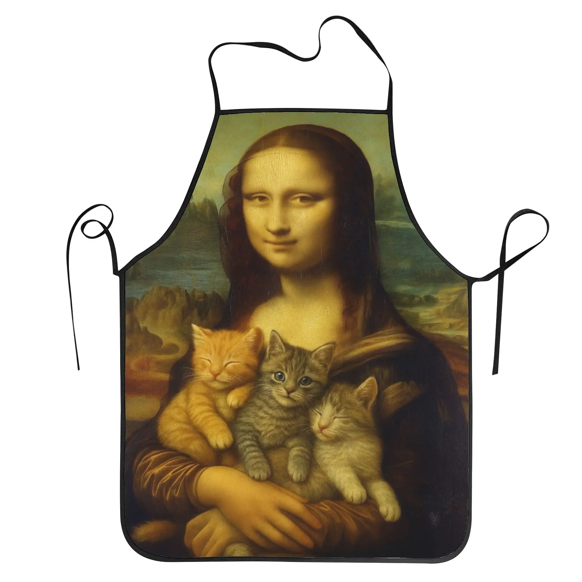 

Cute Cat Lover Lisa Mona Art Apron Work Barber Kitchen Accessories Cute Cleaning Aprons without Pocket
