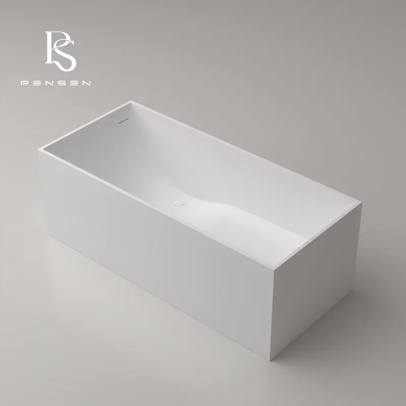 Rectangular Freestanding PMMA Artificial Stone Bathtub for Hotel Homestay Bathroom Soaking Tub