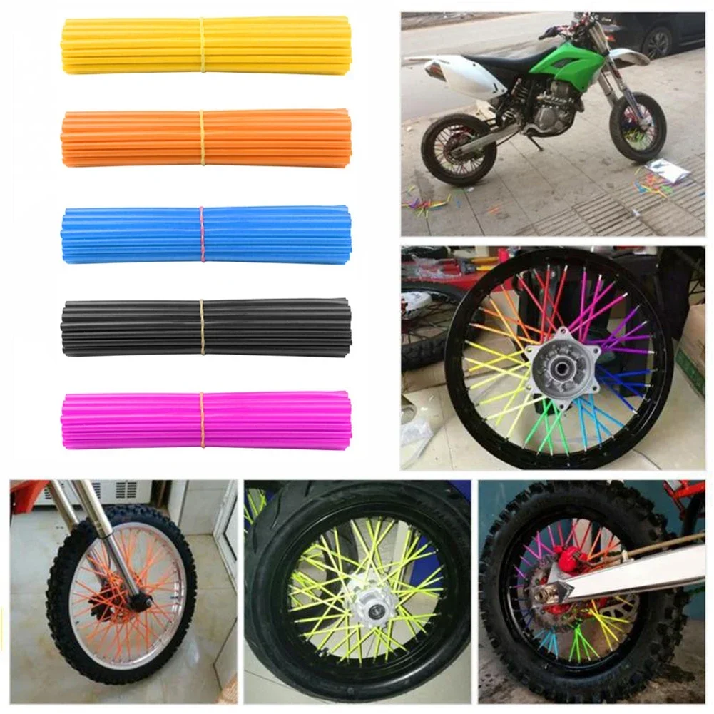 36PCS 17cm Dirt Bike Spoke Covers Motorcycle Wheel Rim Spoke Wrap Kit Skins Protector Cover For Motocross Bicycle Bike Universal