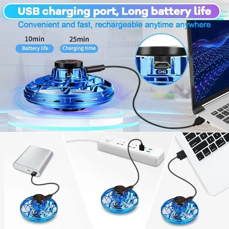 Latający mini dron Spinner, sterowany ręcznie latający dron Nowa mucha UFO Magic Flying Fidget Spinner ze światłami