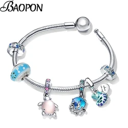 New Beach Ocean Series Charm Bracelets With Silver Plated Snake Chain Bracelet Bangles For Women Men High Quality Jewelry Gift