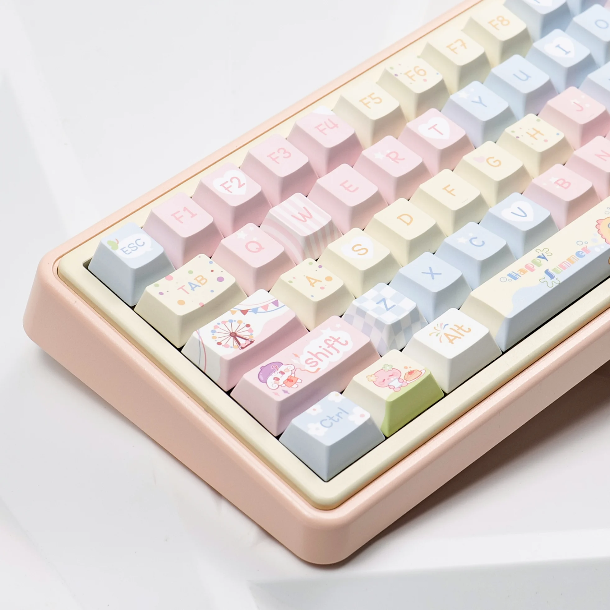 141 Keycaps Summer Party Keycaps Original Height Girl Cute Electronic Pet Tamagotchi Key Cap PBT Five-sided Sublimation Keycaps