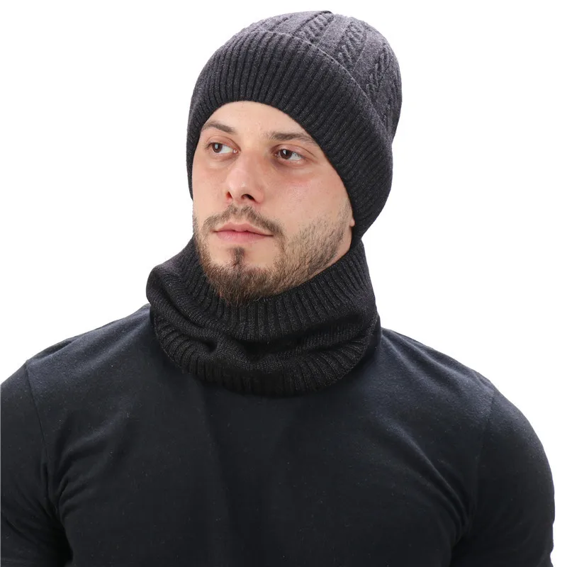 Men Women European Style Knit Beanie Scarf Set, Fleece Lined Thick Warm Pullover Hat For Autumn Winter