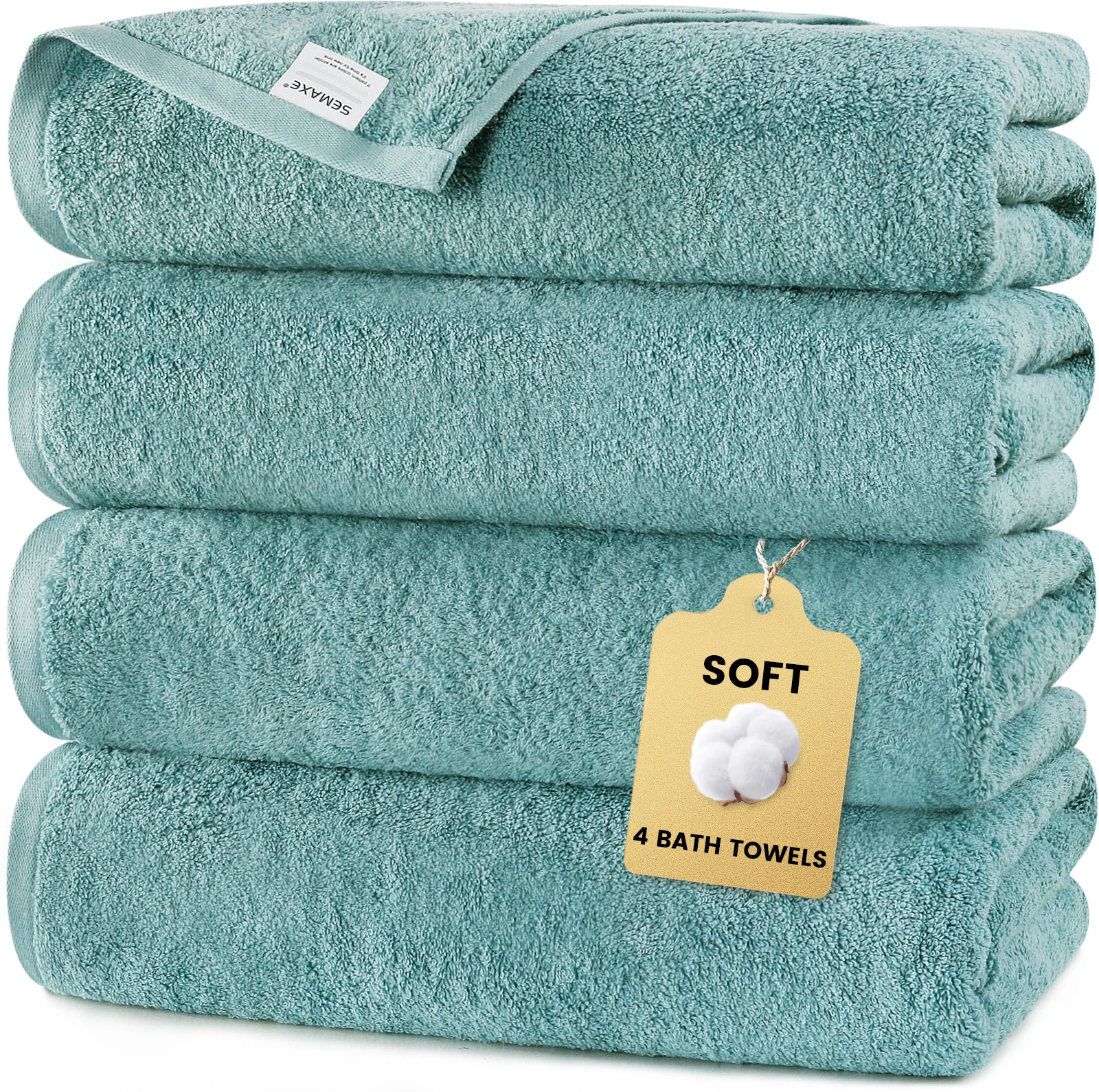 

SEMAXE 100% Cotton 4-Pack Bath Towels 70x140cm 490g - Hotel Spa Quality, Ultra Soft & Quick Dry (Blue Green) OEKO-TEX