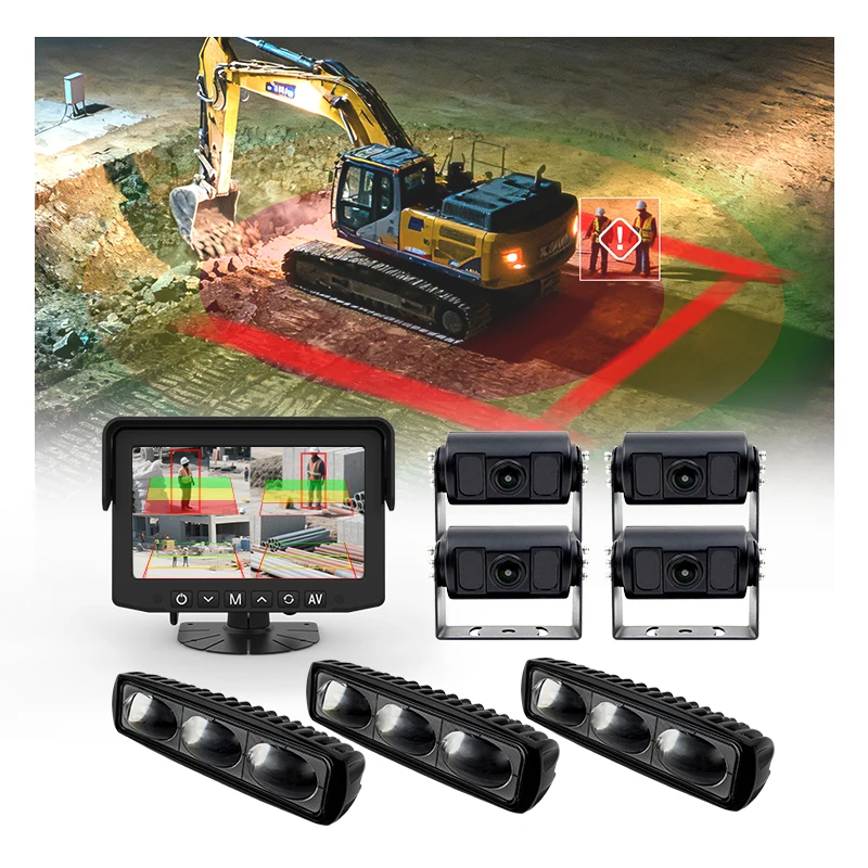 Truck Blind Spot Detection and AI Camera System With Forklift Flashing Light Warning to Pedestrian and Workers