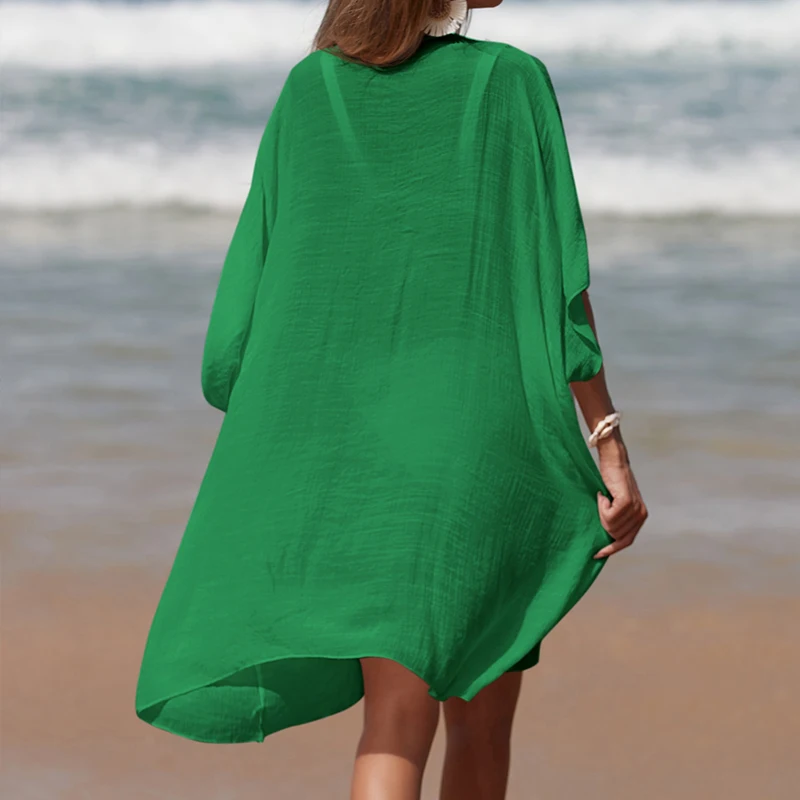 Holiday Crochet Knitted Beach Cover-Ups Dress Splicing Loose Dress Solid Color Beachwear transparent Sunscreen Sexy Beach Smock
