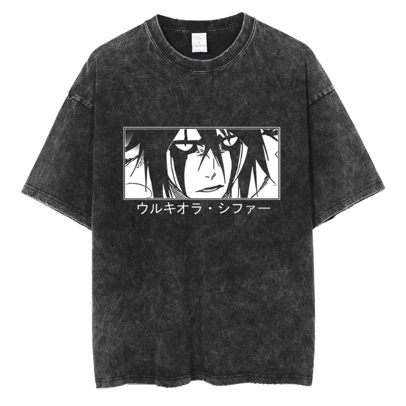 

Hot Ulquiorra Cifer T-Shirts Bleach Anime Tees Round Neck Washed T Shirts Japanese Harajuku Unisex Tops Casual Short Sleeves