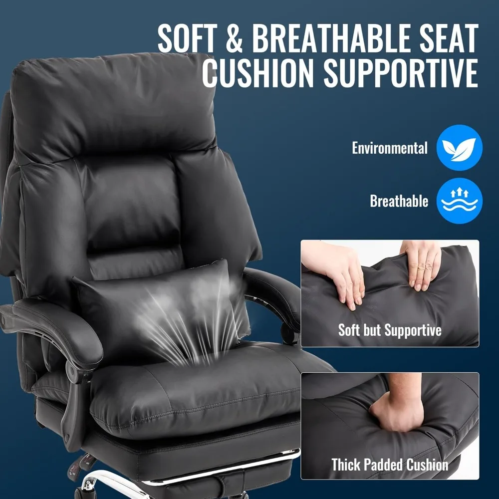 Office Chair with Footrest 500lbs,Reclining Leather Computer Chair for Heavy People, Big and Tall Comfy Executive Desk Chair wit