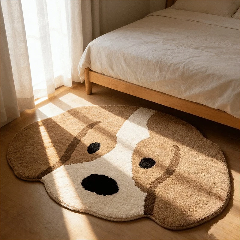 VIKAMA Non-Slip Puppy Plush Mat Soft Fluffy Irregular Rug Washable Floor Carpet for Bedroom Living Room Decor