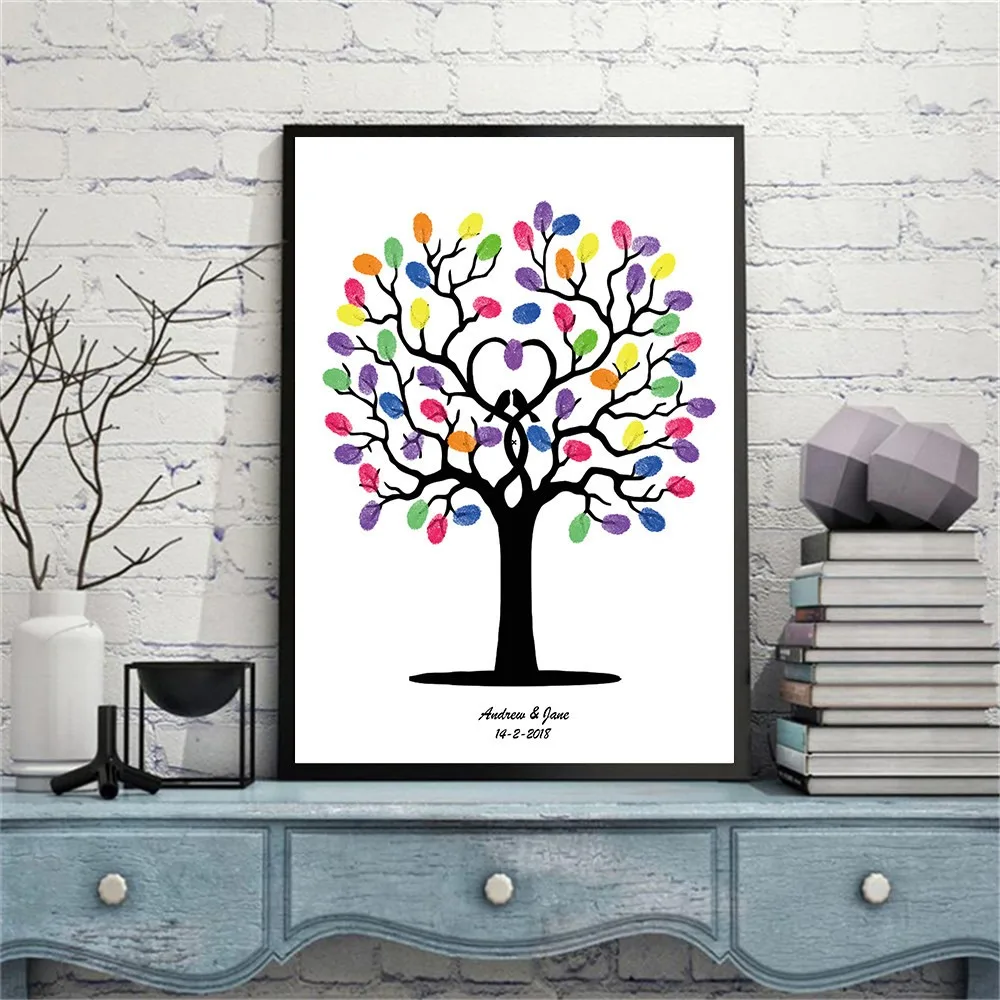 Fingerprint Tree Wedding Guest Book Graduation Guest Book Fingerprint Tree Canvas Waterproof Creative DIY Fingerprint Wall Decor