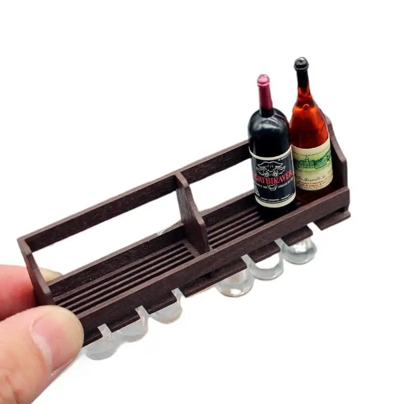 ชุดชั้นวางไวน์และแก้วติดผนัง ของเล่นบ้านตุ๊กตา ชั้นวางโชว์แบบแขวนจำลอง ของเล่นตกแต่งขนาดเล็ก ของขวัญคริสต์มาสสำหรับเด็ก