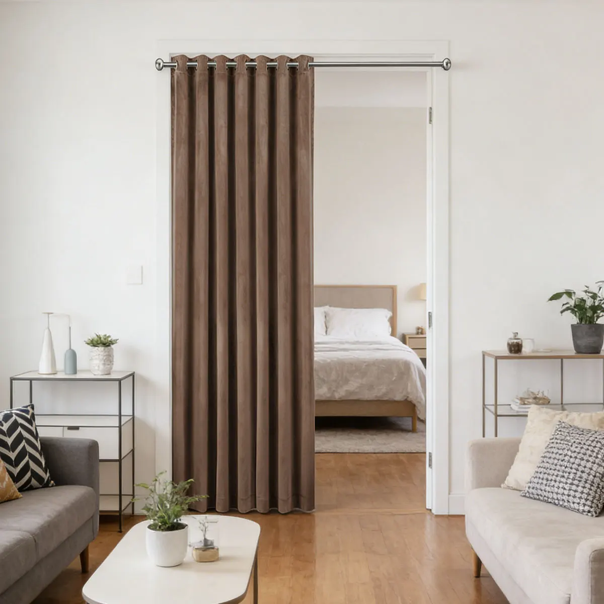 Light Coffee Velvet High Shading Single Curtain, Thick Flannel Eyelet Window Drape for Log Nordic Minimalist Home Decor
