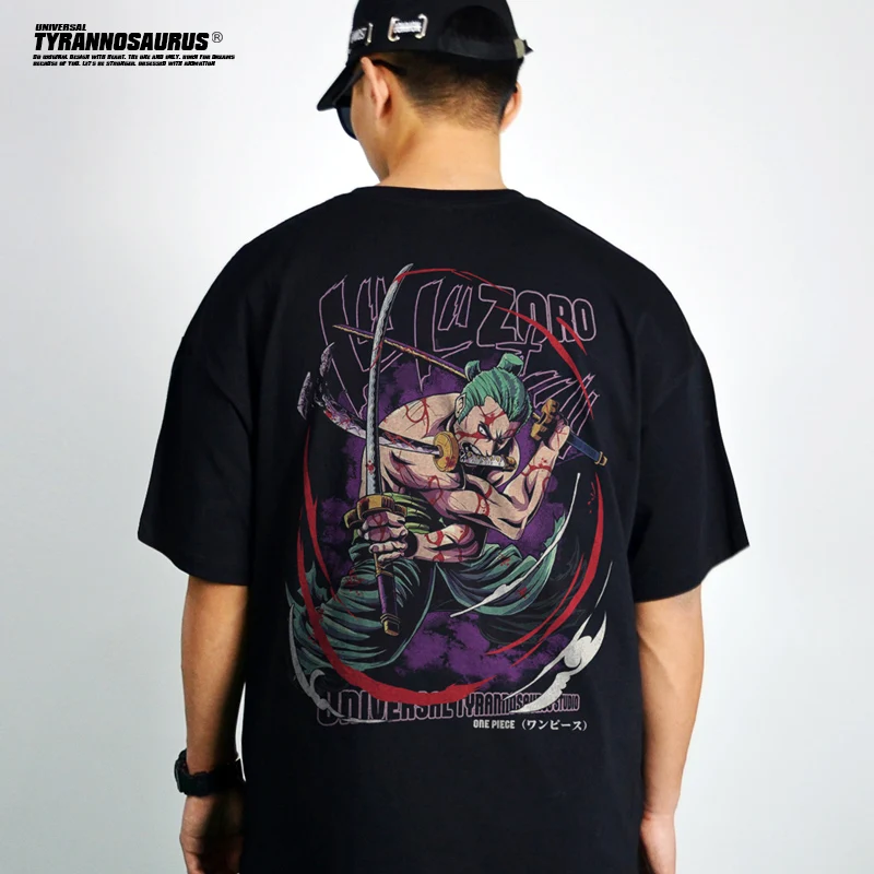 

Trendy Brand Animation ONE PIECE ONE PIECE Joint Sauron Short-sleeved T-shirt Men's and Women's Pure Cotton Loose Summer