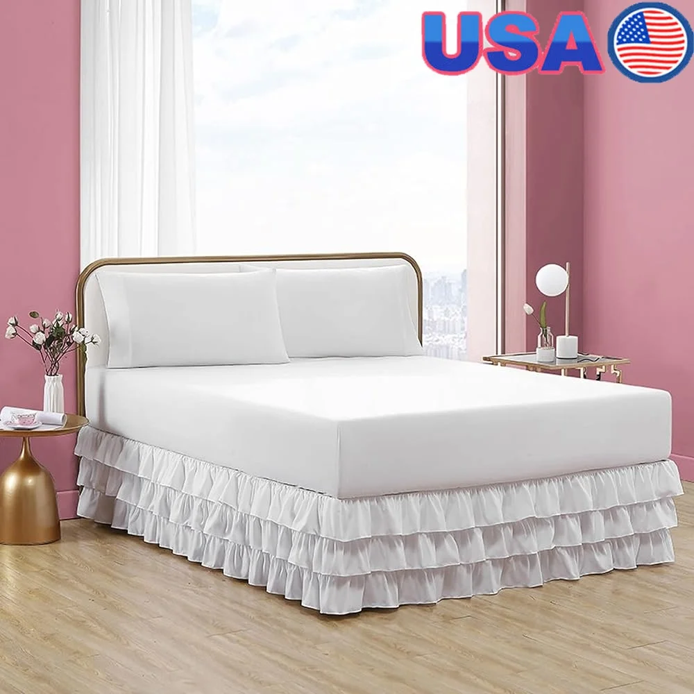 

Queen Bedskirt Ruffled Solid White Polyester Easy Care Machine Wash Soft Touch Chic Bedroom Decor 80x60 Bed Accessory