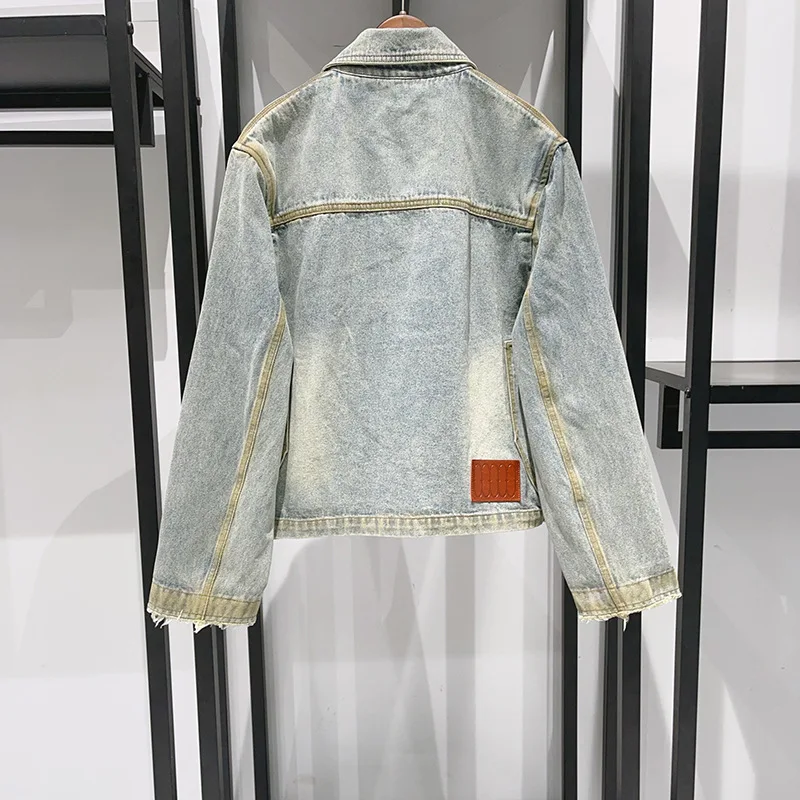 Damska kurtka jeansowa na jesień i zimę 2025, nowa, niebieska, zapinana na zamek, z długim rękawem, modna, ciepła kurtka zimowa dla kobiet.