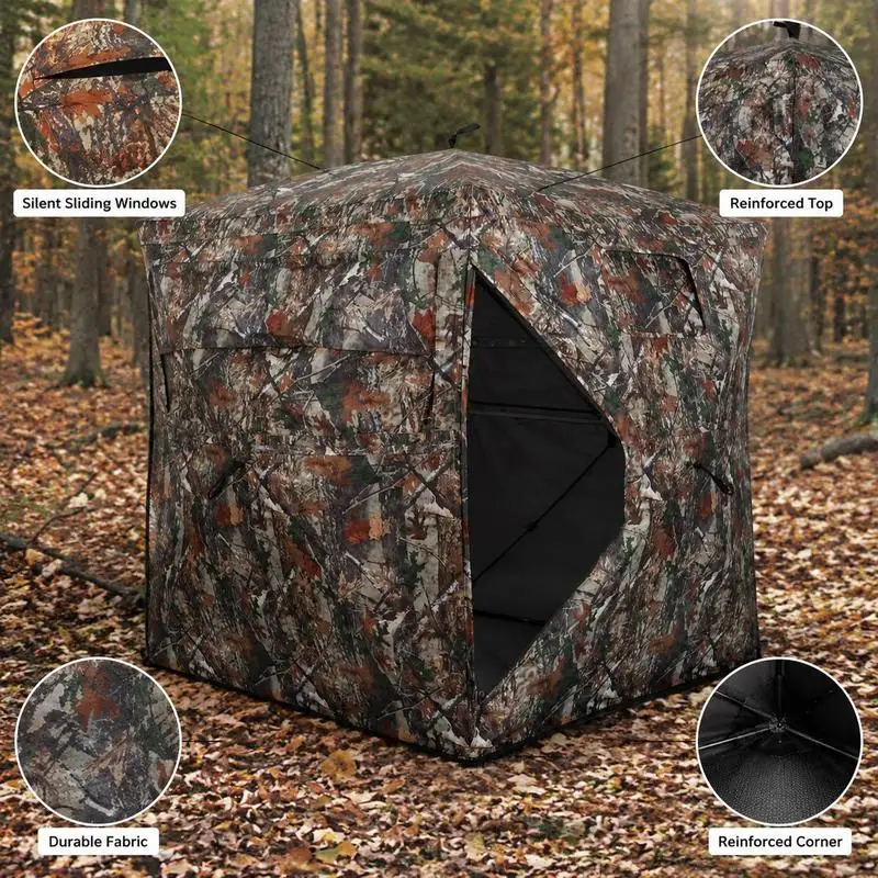 Tienda de campaña portátil de camuflaje para 4 personas, con visión de 360 grados unidireccional, de tela Oxford resistente a desgarros, con bolsa de transporte para camping al aire libre y observación de la vida silvestre.
