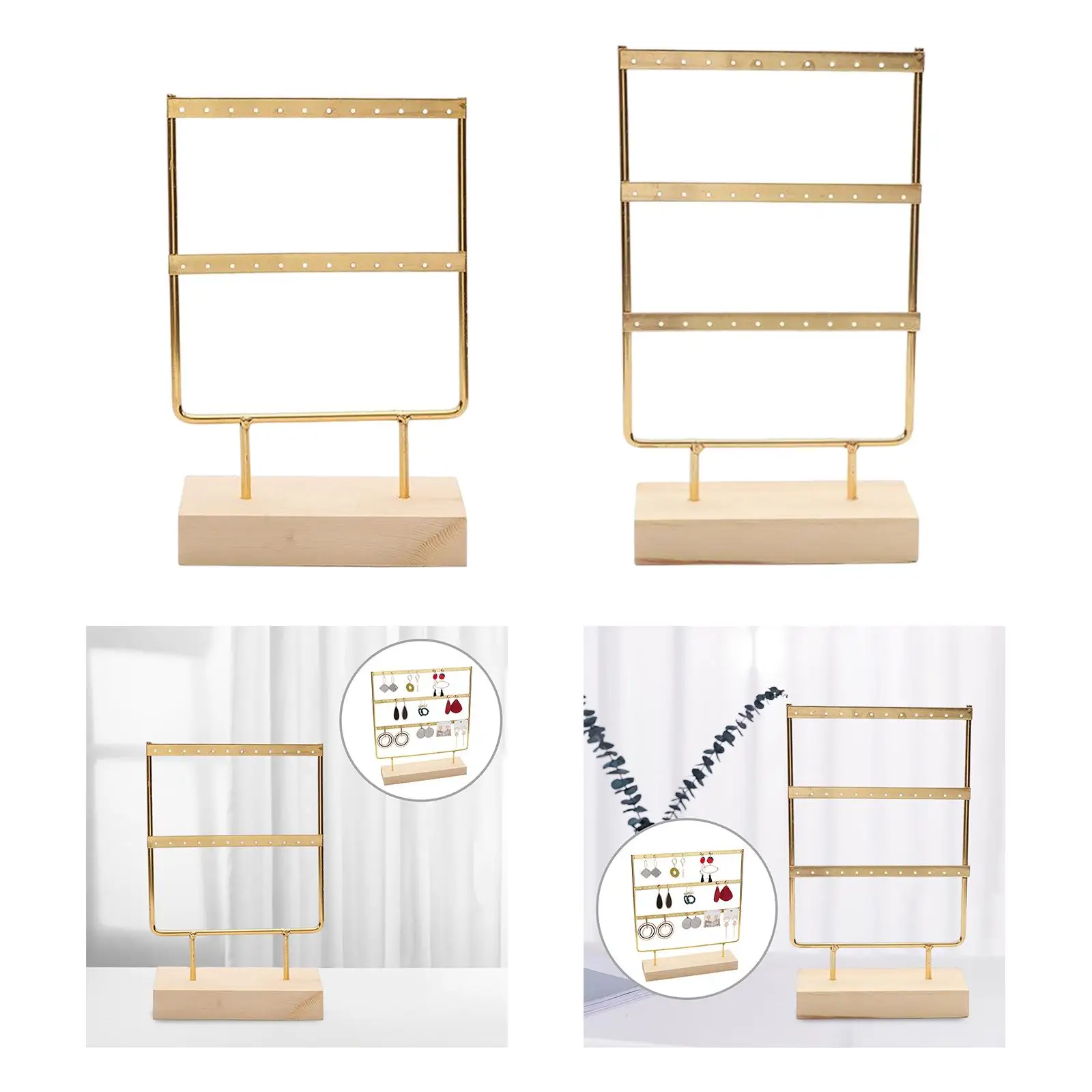 

Earring Stand Wooden Base Jewelry Towel with Holes Hanging Jewelry Organizer Large Metal Holder for Earrings Ear Stud Necklace