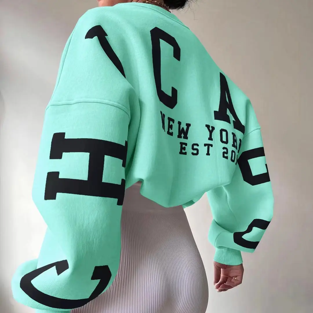 Women's Y2K Loose Pullover Sweatshirts Letter Print Casual Thickened Long Sleeve Tops Autumn Hoodie Streetwear