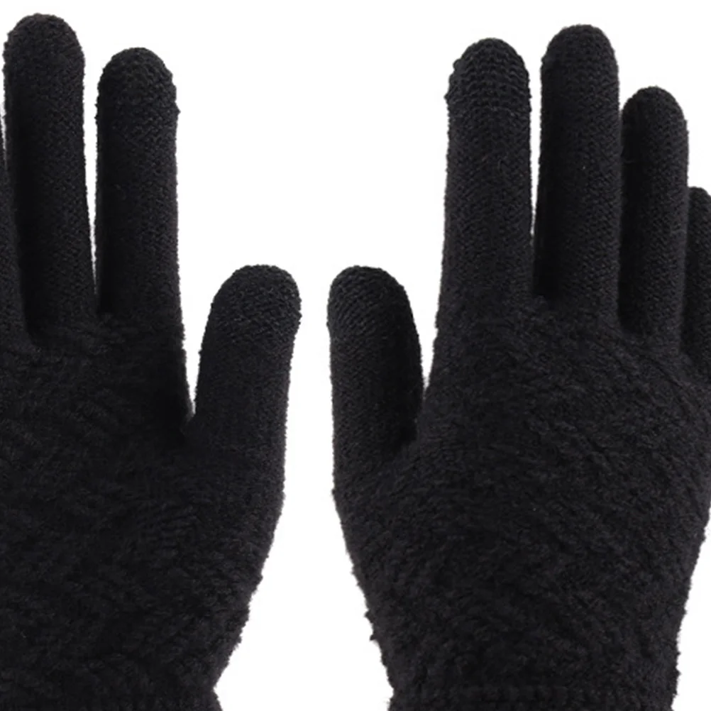 1Pair Men Knitted Winter Gloves Touch Screen Warm Thick Windproof Gloves Outdoor Accessories Black Winter Accessories