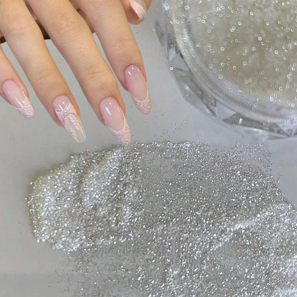 2Jar Silver White Sugar Powder Nail Glitter Shiny Crystal Diamond Flash Sugar Nail Art Powder Snowflake Sea Salt Nail Sugar Dust