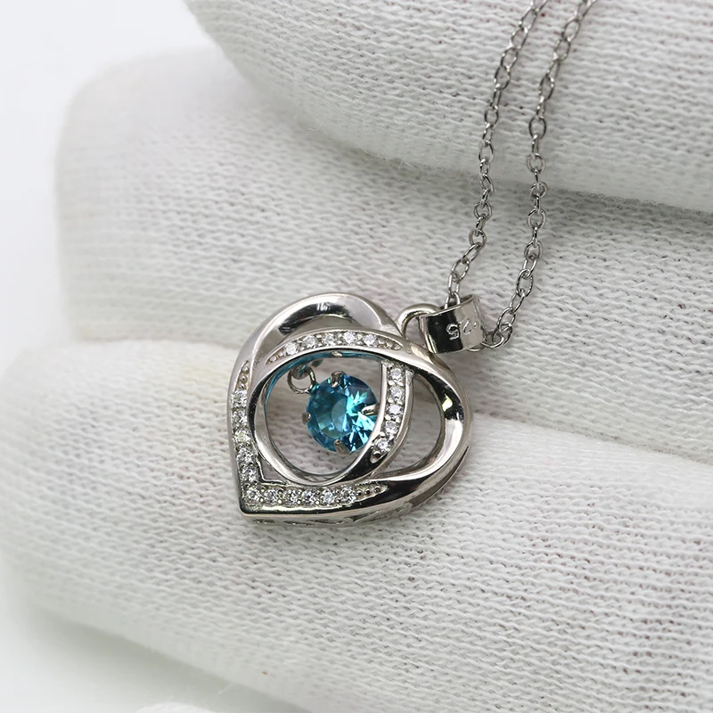 1Set Wholesale Price Aquamarine Blue CZ Gemstone 925 Silver Women Necklace