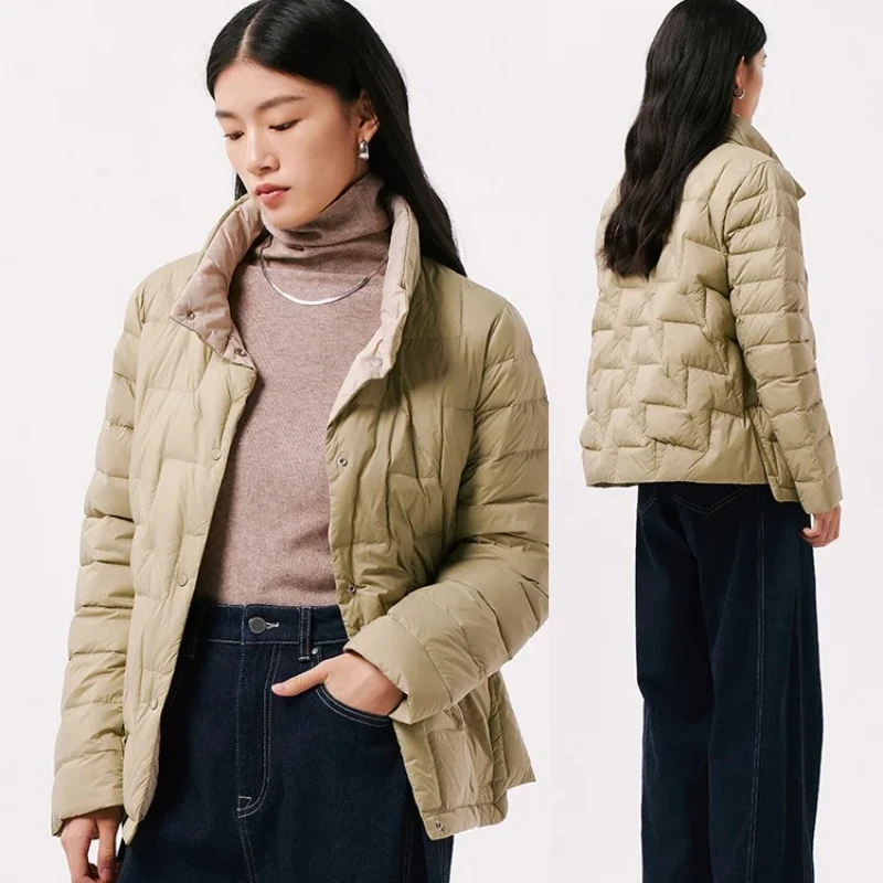 Chericom レディース エレガント ソリッド ダウン ジャケット 軽量 ストレート カット パファー スナップ留め インナーポケット付き 防水 Y299052Y