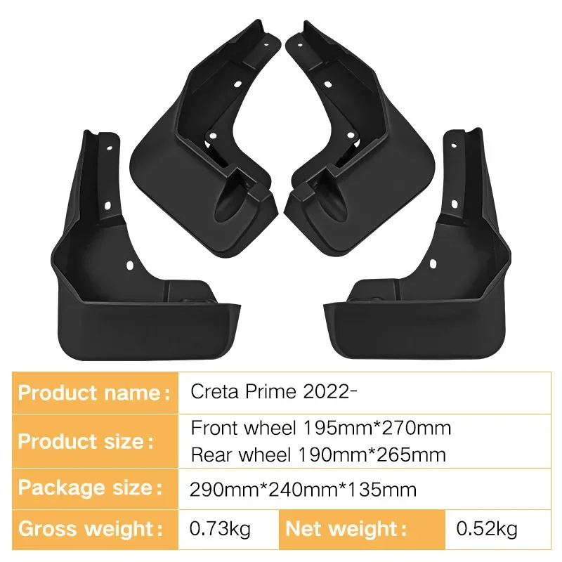 FOR Hyundai Creta Prime 2022-2023 Car Molded Mud Flaps Splash Guards Mudguards Front Rear Styling Front Rear Car Accessories