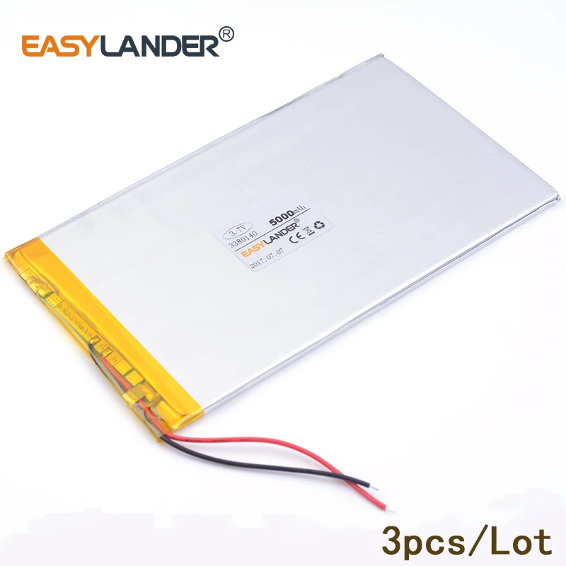 

3380140 3pcs 3.7V 5000mAh Rechargeable Li-Polymer Li-ion Battery For Bluetooth Notebook Tablet PC electronics safety lamp